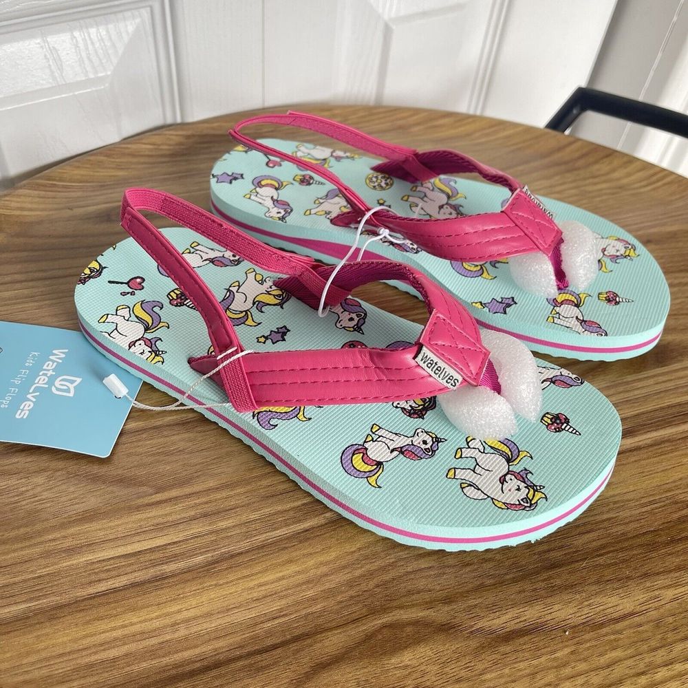 New WateLves Girls Flip Flops Pink Size 2-3 Toddler Unicorn New - Picture 12 of 13